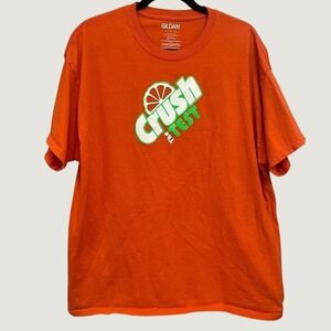 Gildan Orange The‎ Crush Test Soda Graphic T-Shirt Mens XL Short Sleeve Cotton